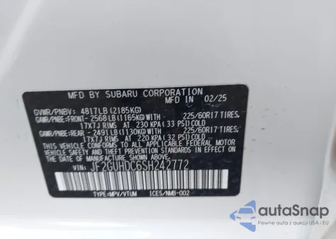 2025 Subaru Crosstrek Premium из США, поврежденный, VIN JF2GUHDC6SH242772